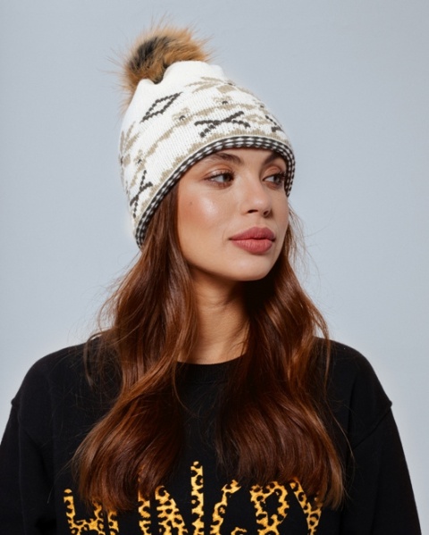 Czapka dzianinowa PARADIS ECRU FUR