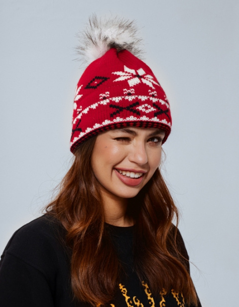 Czapka dzianinowa PARADIS RED FUR