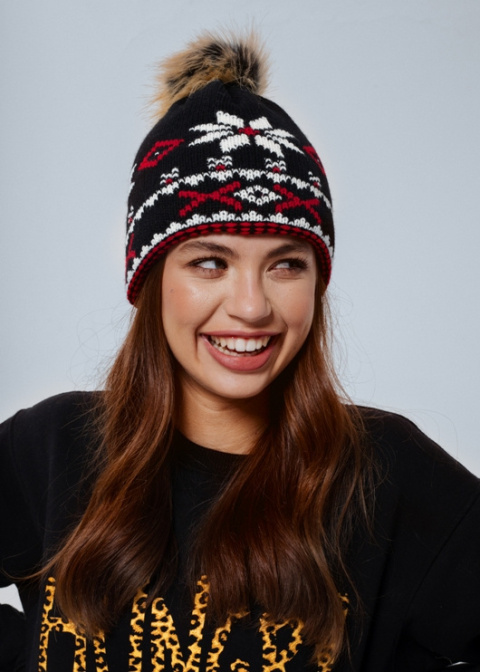 Czapka dzianinowa PARADIS BLACK FUR