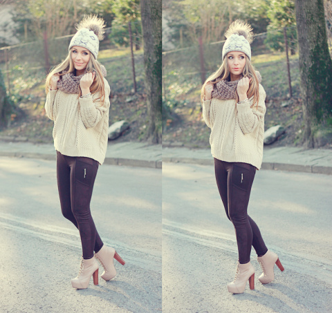 Czapka dzianinowa PARADIS ECRU FUR