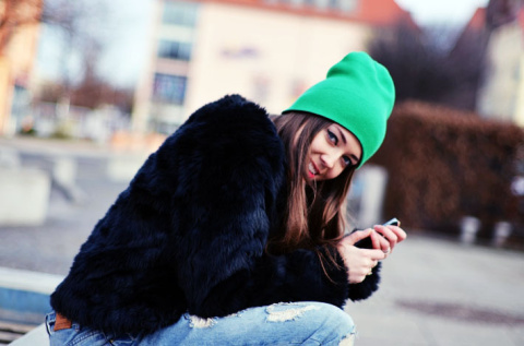 Czapka dzianinowa SIDE VAL GREEN/BLACK