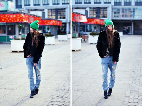 Czapka dzianinowa SIDE VAL GREEN/BLACK